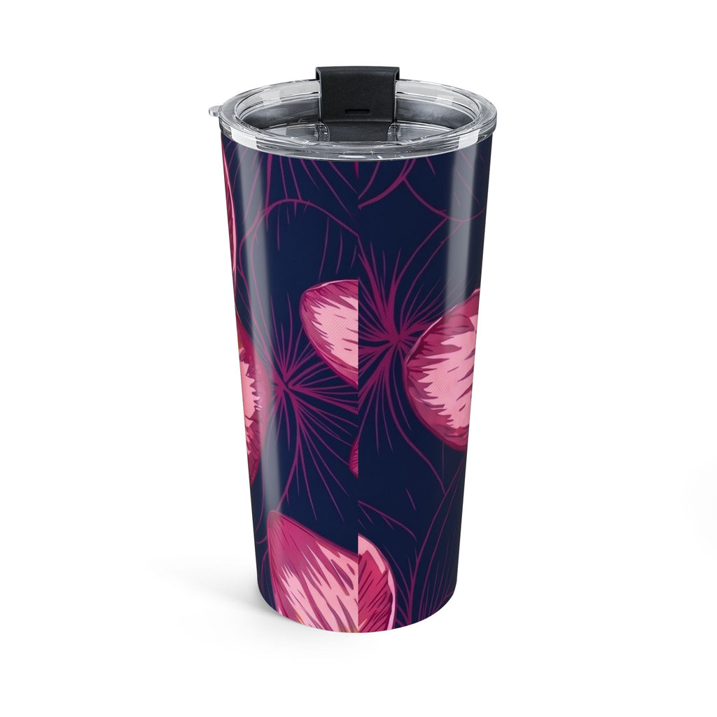 20oz Blue Tiapnie Tumbler — Navy Plumeria Monogram Travel Cup