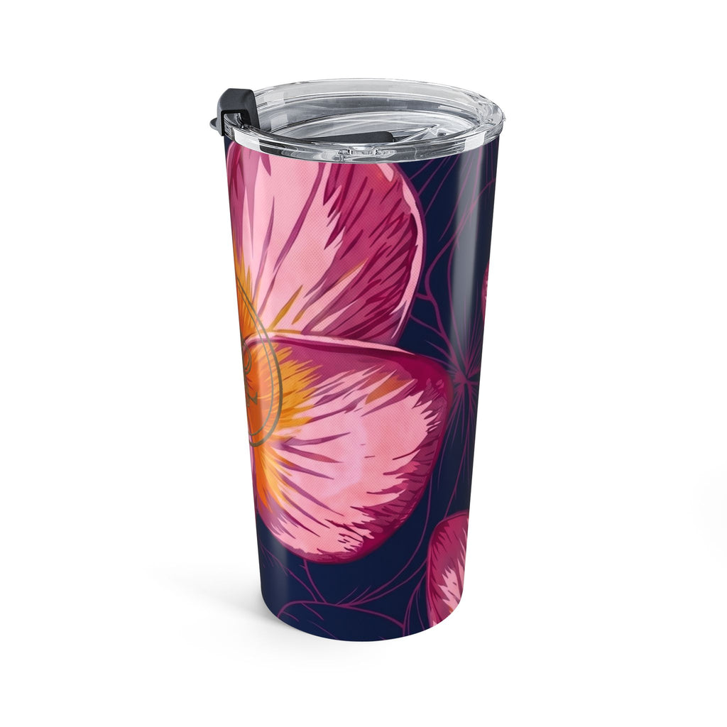 20oz Blue Tiapnie Tumbler — Navy Plumeria Monogram Travel Cup