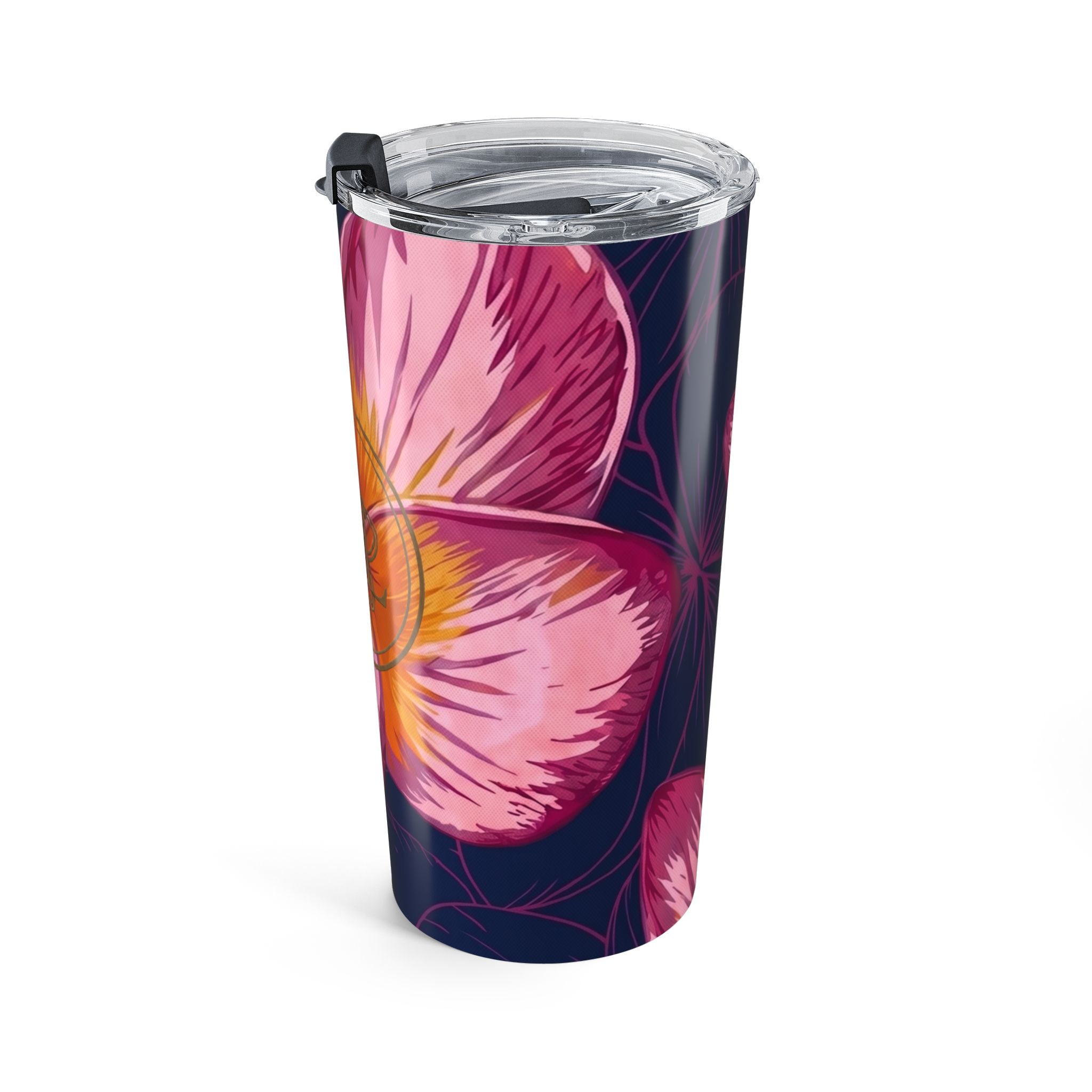 20oz Blue Tiapnie Tumbler — Navy Plumeria Monogram Travel Cup