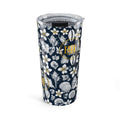 20oz Floral Seashell Tumbler — Navy Plumeria Monogram Travel Cup