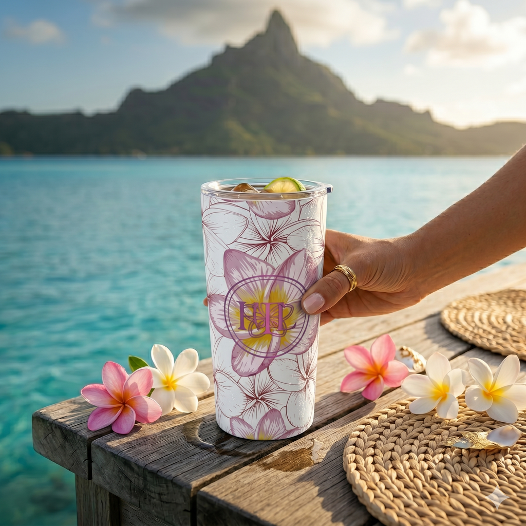 20oz Tipanie Tumbler — Pink Tropical Insulated Travel Cup