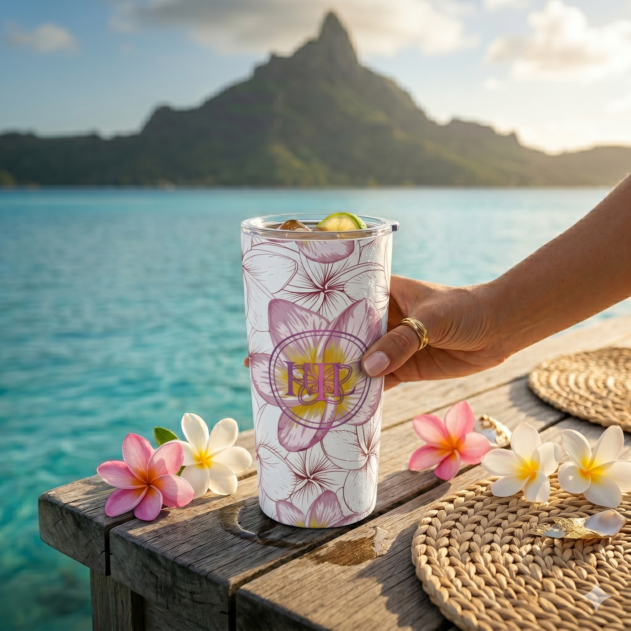 20oz Tipanie Tumbler — Pink Tropical Insulated Travel Cup